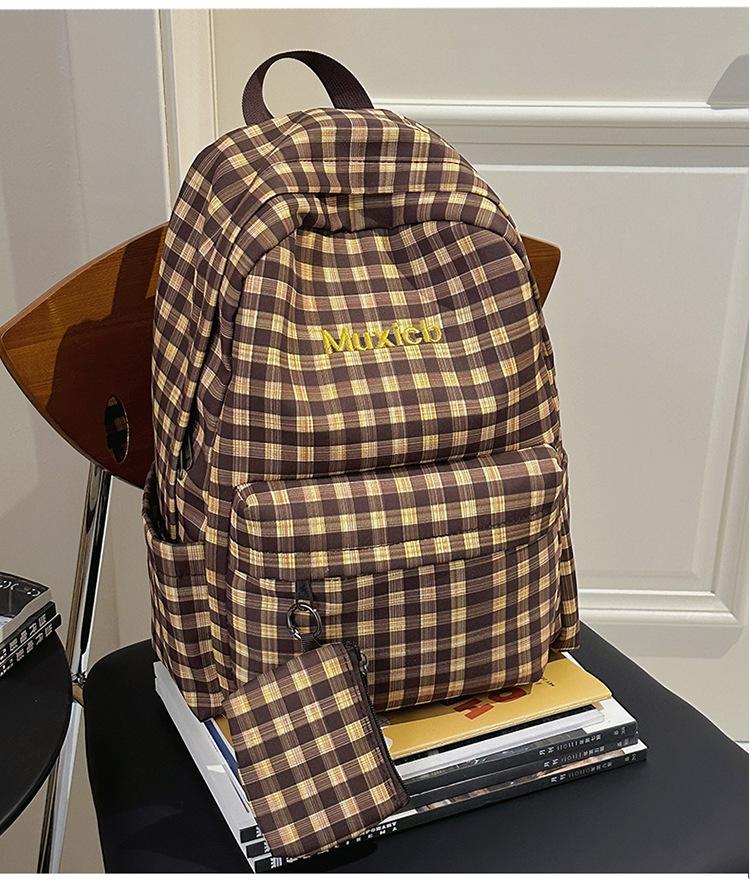 

Школьный рюкзак новый ретро студент колледжа корейская версия клетчатый школьный рюкзак универсальный ins рюкзак большая вместимость дофаминовый рюкзак коричневый