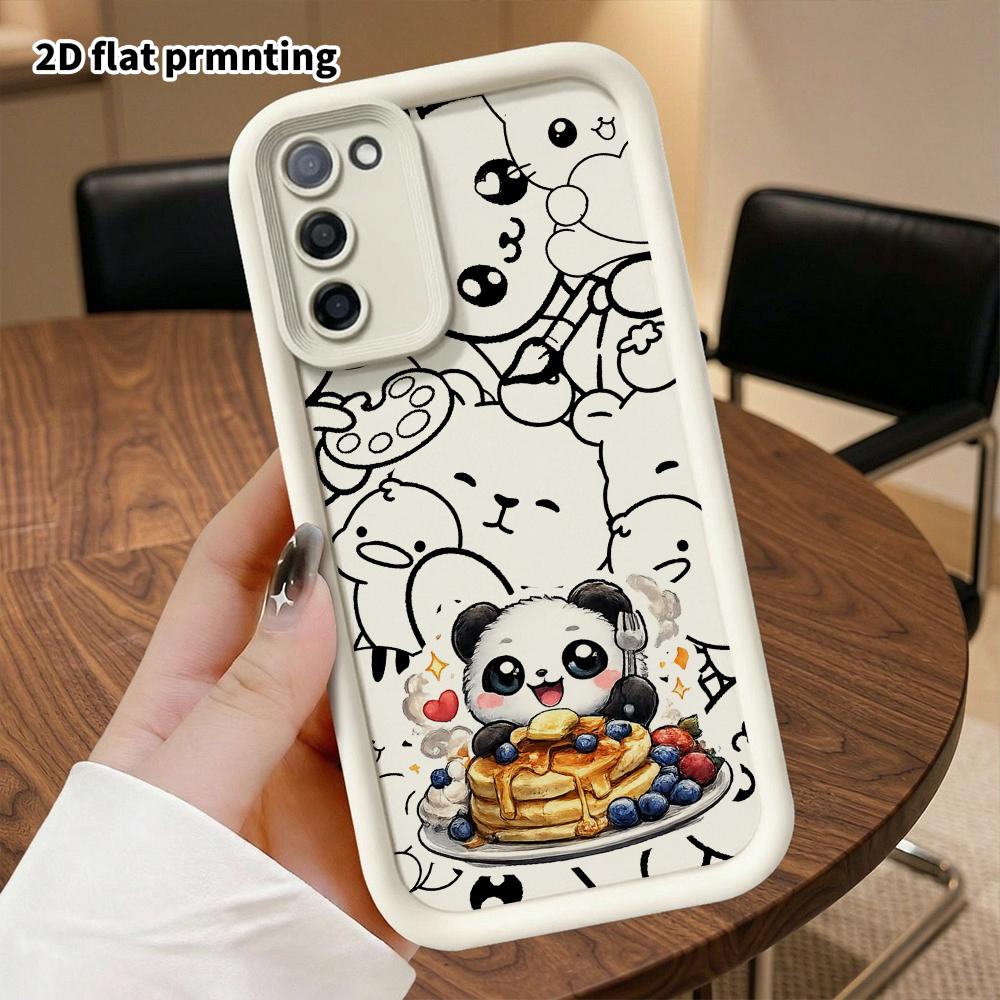 Phone Case: 2D flat, fits Samsung Galaxy A34 A35 M05 M06 S20 S22 S21 FE Plus 5G; panda eating muffins, perfect Christmas and Halloween holiday gift