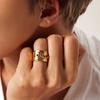 Stainless Steel Colorful Crystal Zirconia Ring for Women Vintage Elegant Open Adjustable Rings Wedding Party Jewelry Gifts