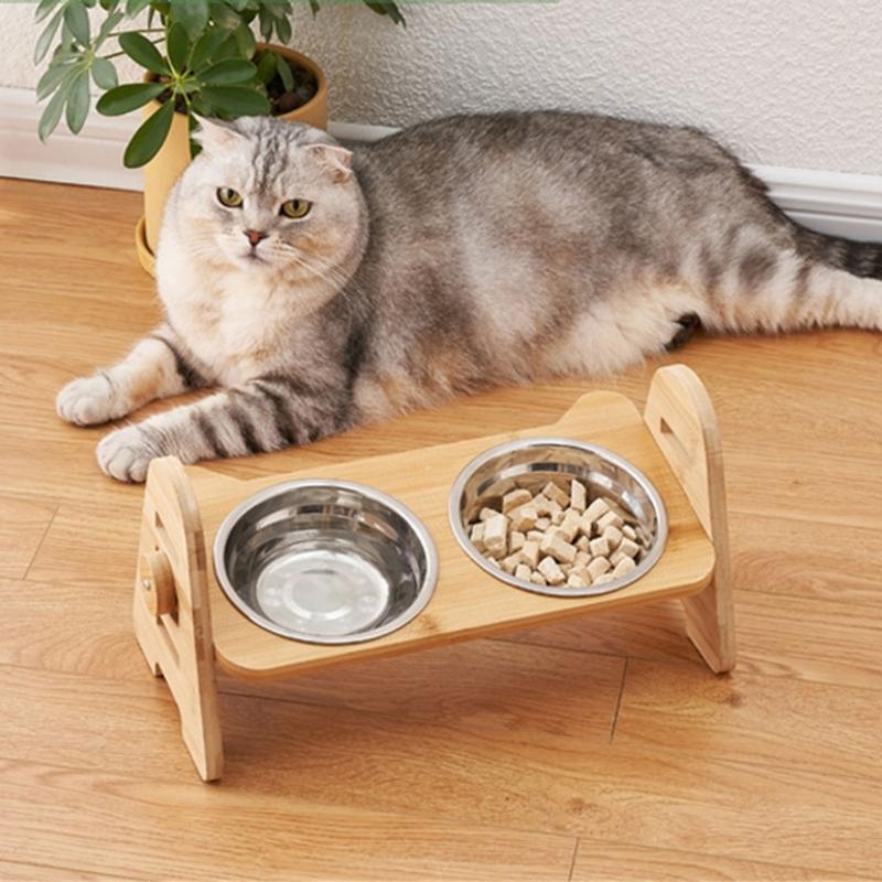 Adjustable Tilted Pet Food Bowl Cat Bowl for Food & Water Feeding Bowl Elevated Cats Bowl Anti-Slip Cat Feeder Dishware