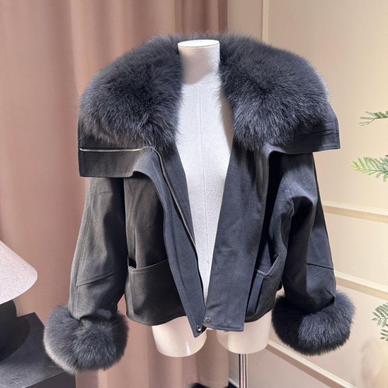 

Межсезонная хайнинская модная женская одежда короткое пальто лисий мех большой меховой воротник пуховик меховая куртка L темно-серого
