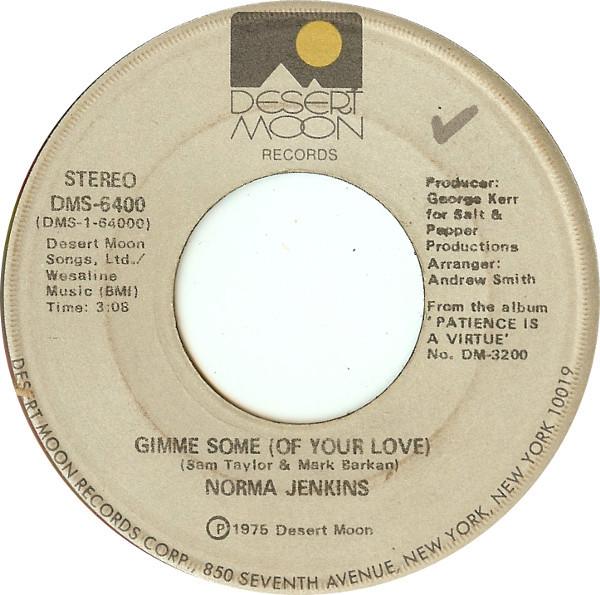 

7-дюймовая пластинка NORMA JENKINS Gimme Some Of Your Love DMS6400 Desert Moon Rec 1975 US SoulFunk Б/у