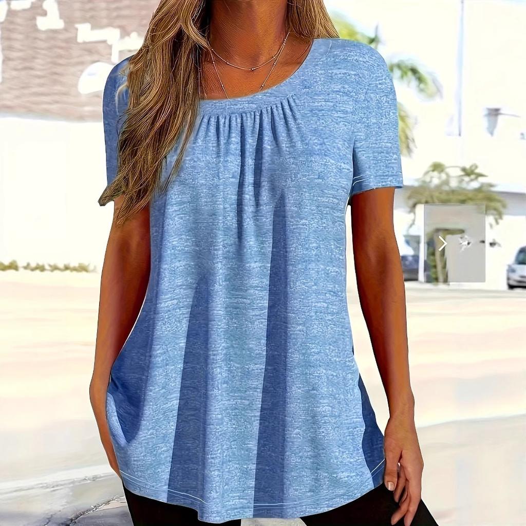 Women's Casual Summer Round-neck Loose Solid Color Top