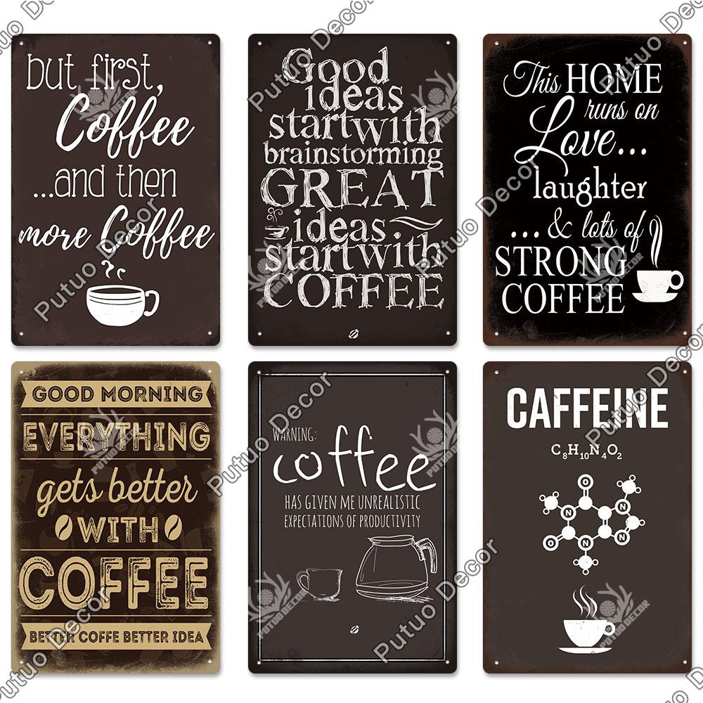Putuo Decor Coffee Vintage Tin Metal Sign Decorative Plaque Retro Plate Cafe Kitchen Man Cave Coffee Bar Club Wall Decoration