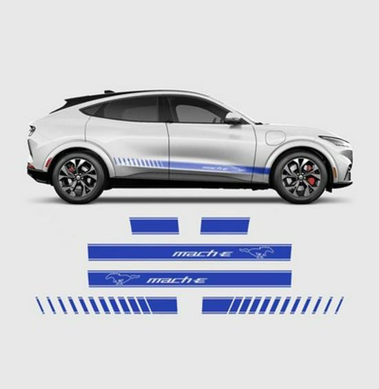 

Полная оклейка кузова Ford Mustang Mach-E, гоночные наклейки и наклейки на боковые юбки