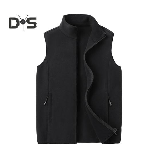 

Мужской флисовый жилет, пальто, воротник-стойка, без рукавов, двойные боковые карманы, жилет, застежка-молния, однотонный, теплый, осенне-зимний жилет L чёрный