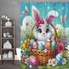Bathroom Happy Easter Shower Curtain, Cute Bunny, Funny Bunny, Colored Eggs, Colorful Wildflowers, Spring Flowers, Green Grass,