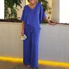 Plus Size V-Neck Solid Color Casual Set with Irregular Hem (2024)
