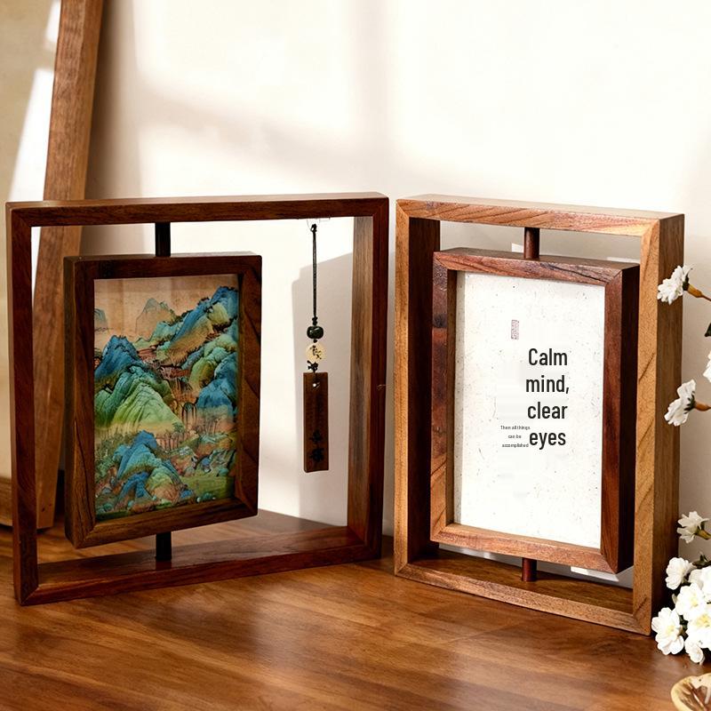 Double-Sided Rotating Transparent 7-Inch Wooden Photo Frame for Tabletop Display