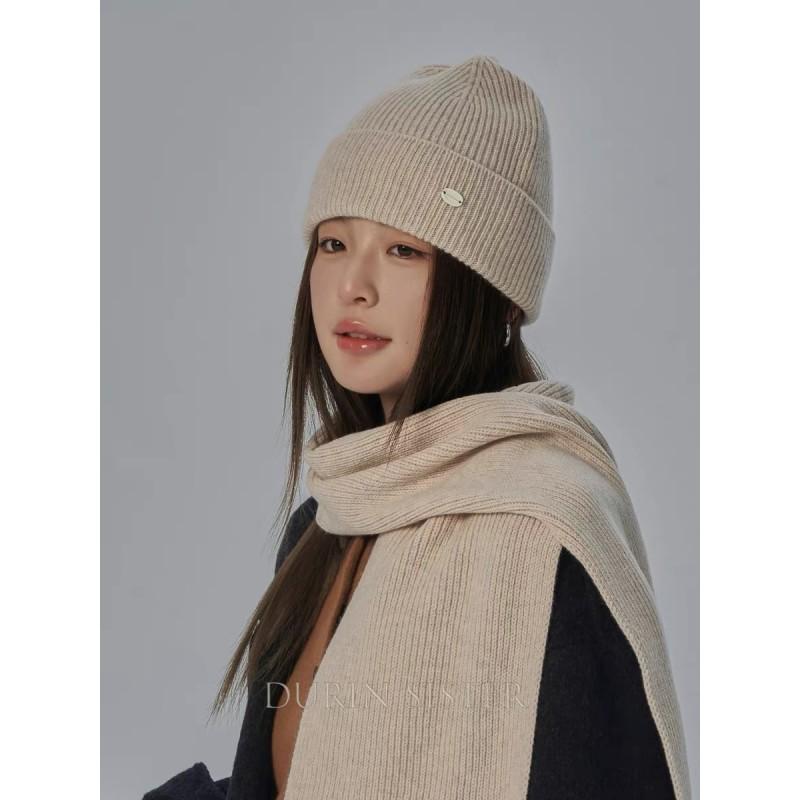 Womens Winter Knit Beanie Scarf Set Warm Windproof Solid Color Ear Protection Hat