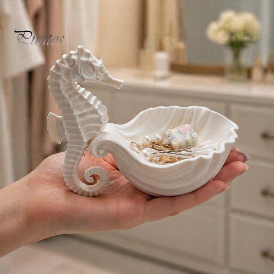 Creative Gifts for Jewelry Lovers 3D Printed Seahorse Shell Tray Rings Necklaces Bracelets, Ocean Inspired Room Decor Style Desktop Organizer,