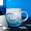 1/2pcs Sea Glass Wave Cup Glass Mug Wave Design Ocean Texture Cup Unique Coffee Hand Glass Theme Blown Mug Wave Wave Beach E3E7