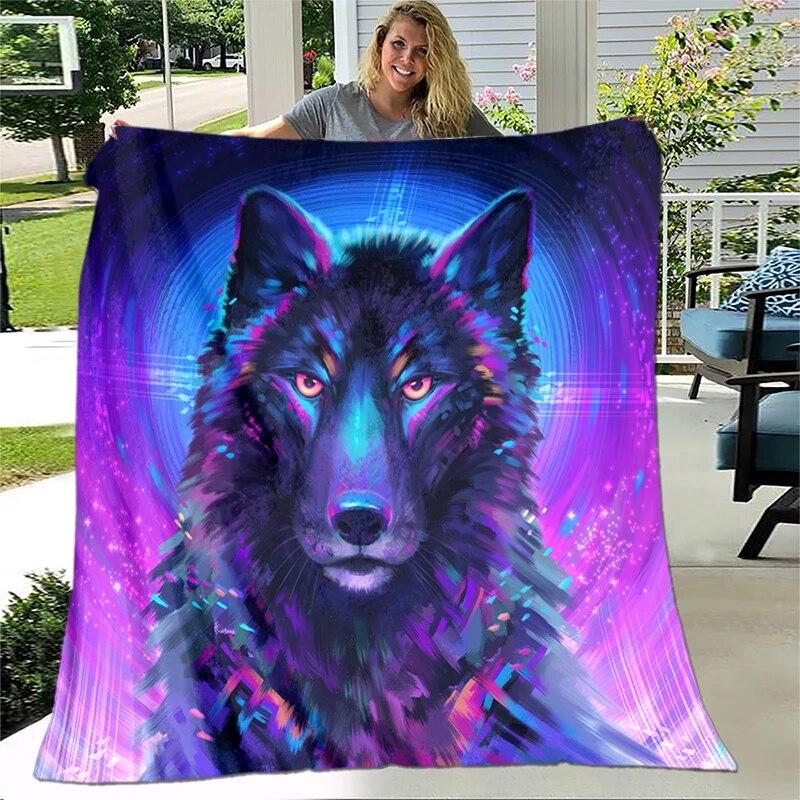 Art Fantasy Wolf Soft Plush Sofa Bed Throwing Cartoon Picnic Blankets Modern Flannel Blanket Gedruckt Bettdecke Geschenk Gift