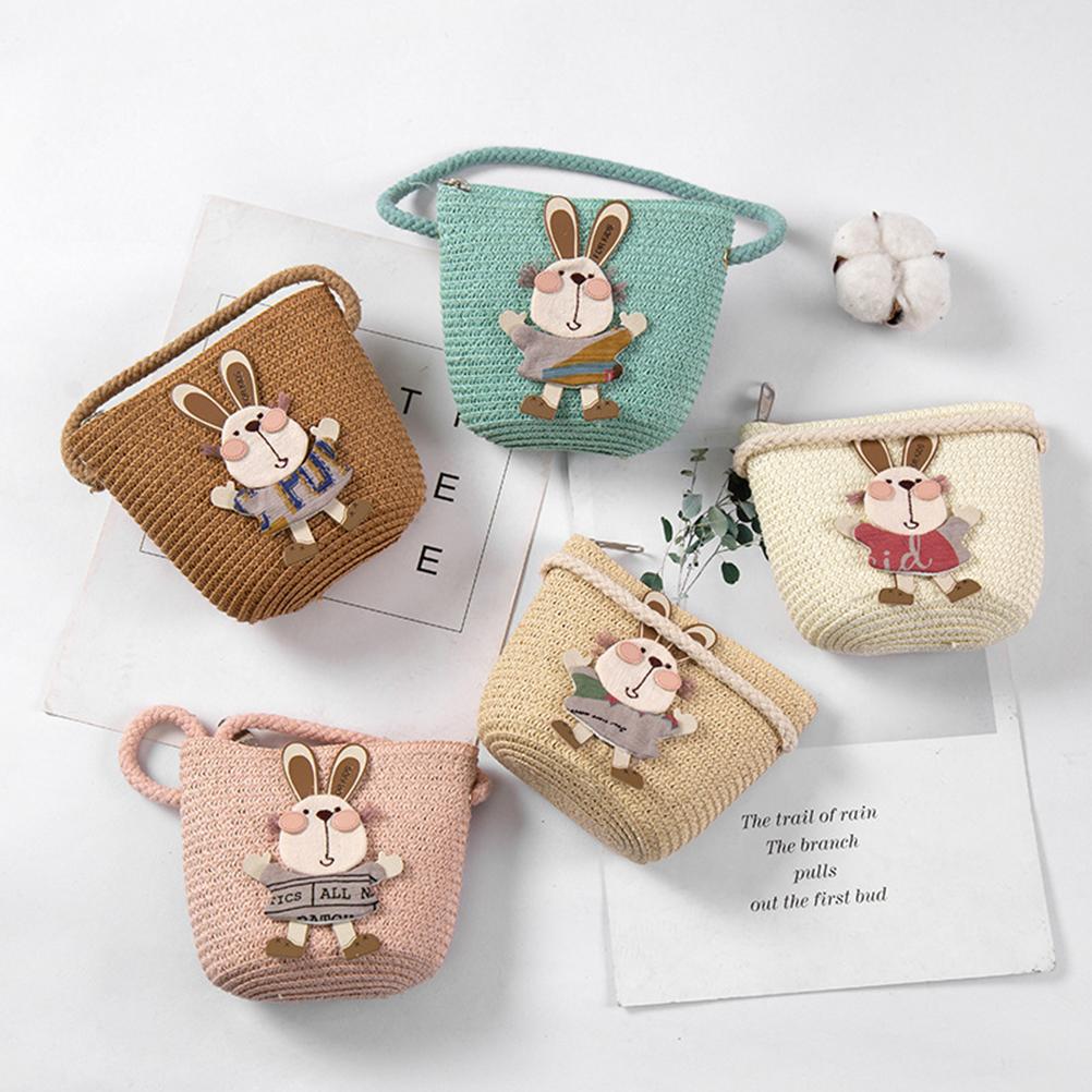 Kids Summer Cartoon Rabbit Straw Messenger Bags Mini Beach Bag Children Kid Croosbody Shoulder Bag