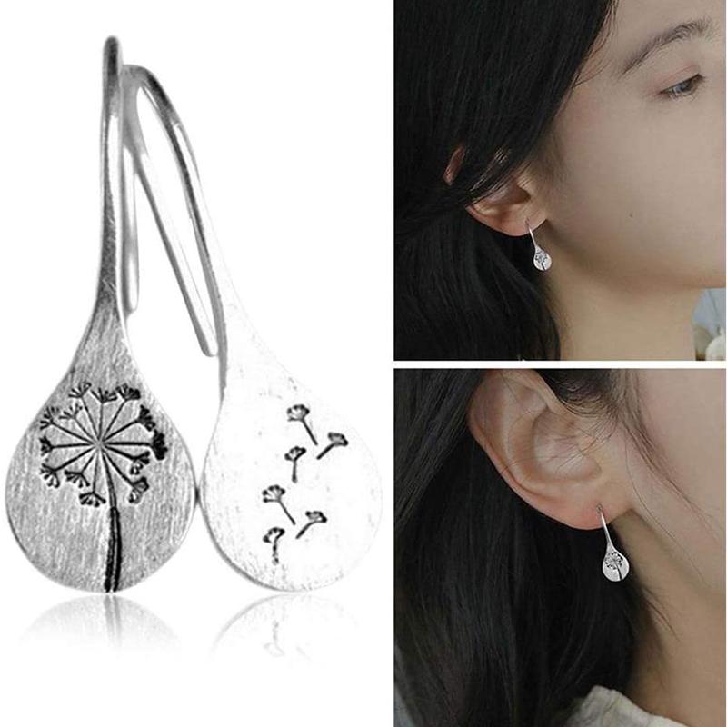 Nature-inspired Dandelions Earrings Simple Geometric Silver Color Hook Drops Dangle Earrings For Woman