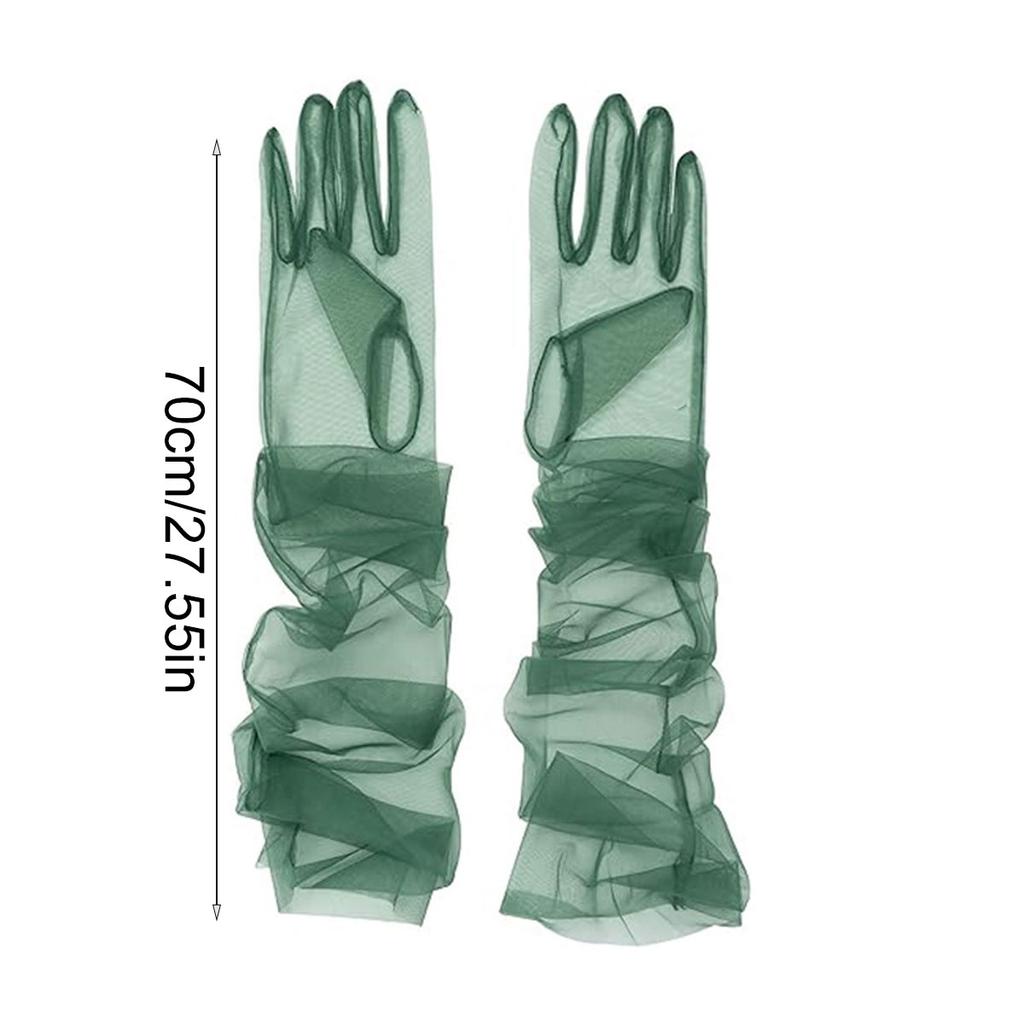 Women's Long Tulle Bridal Wedding Gloves - 27.5" Elbow Length Vintage Sheer T-Shirt Party Evening Ball Opera Gloves