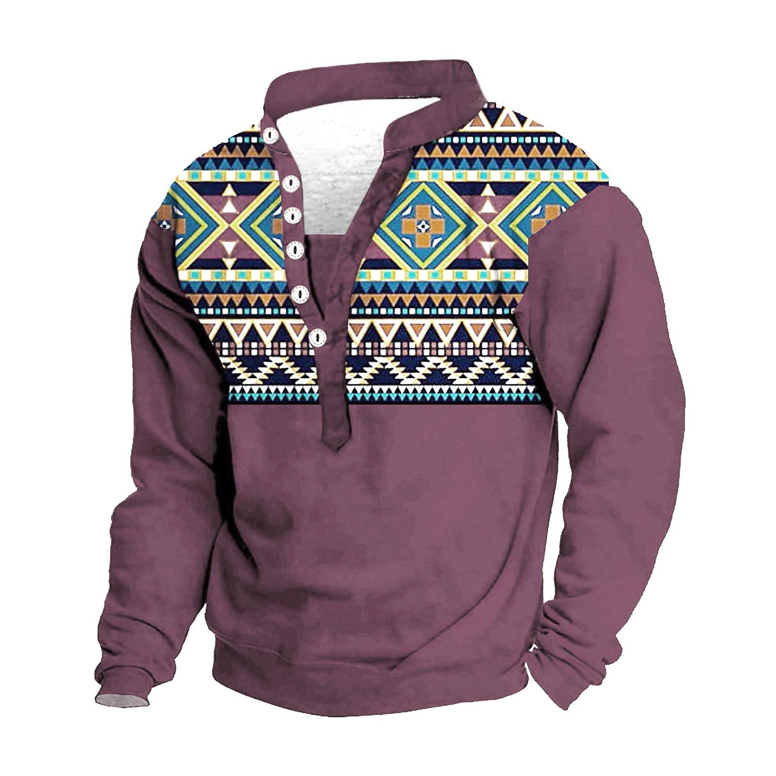 

Мужской свитер с v-образным вырезом и воротником-стойкой с 3D цифровой печатью и винтажным воротником на 6 пуговицах S красный