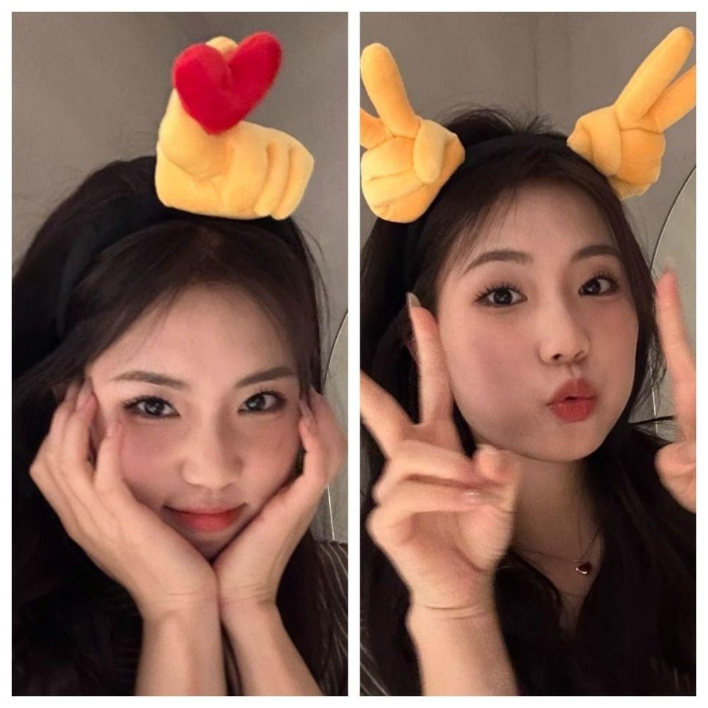 Hand Heart Funny Gesture Headband Plush Cosplay Hair Hoop Sweet Plush Hairband  Photo Pros