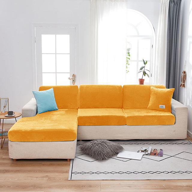 Velvet Plush L Shaped Sofa Cushion Cover For Living Room Elastic Furniture Couch Slipcover Chaise Longue Sofa Seat Cover Stretch