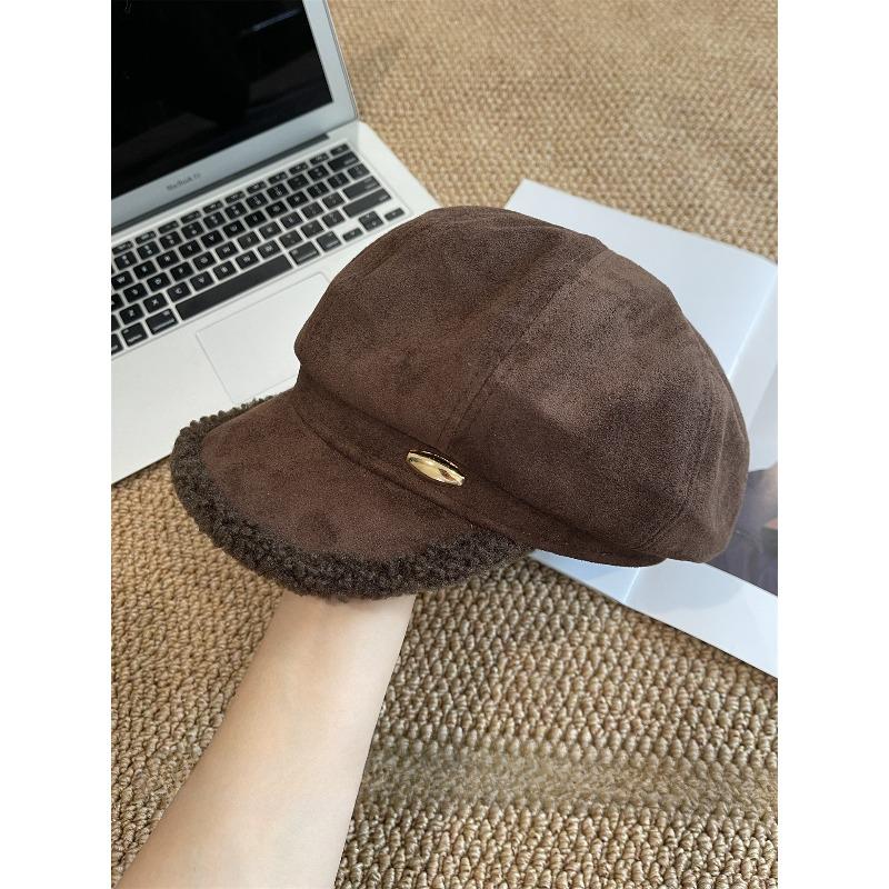 Neue Herbst- und Winter Wildleder Retro Baskenmütze Feminin Vielseitig und Western Style Gesicht Zeigend Klein Achteckiger Hut