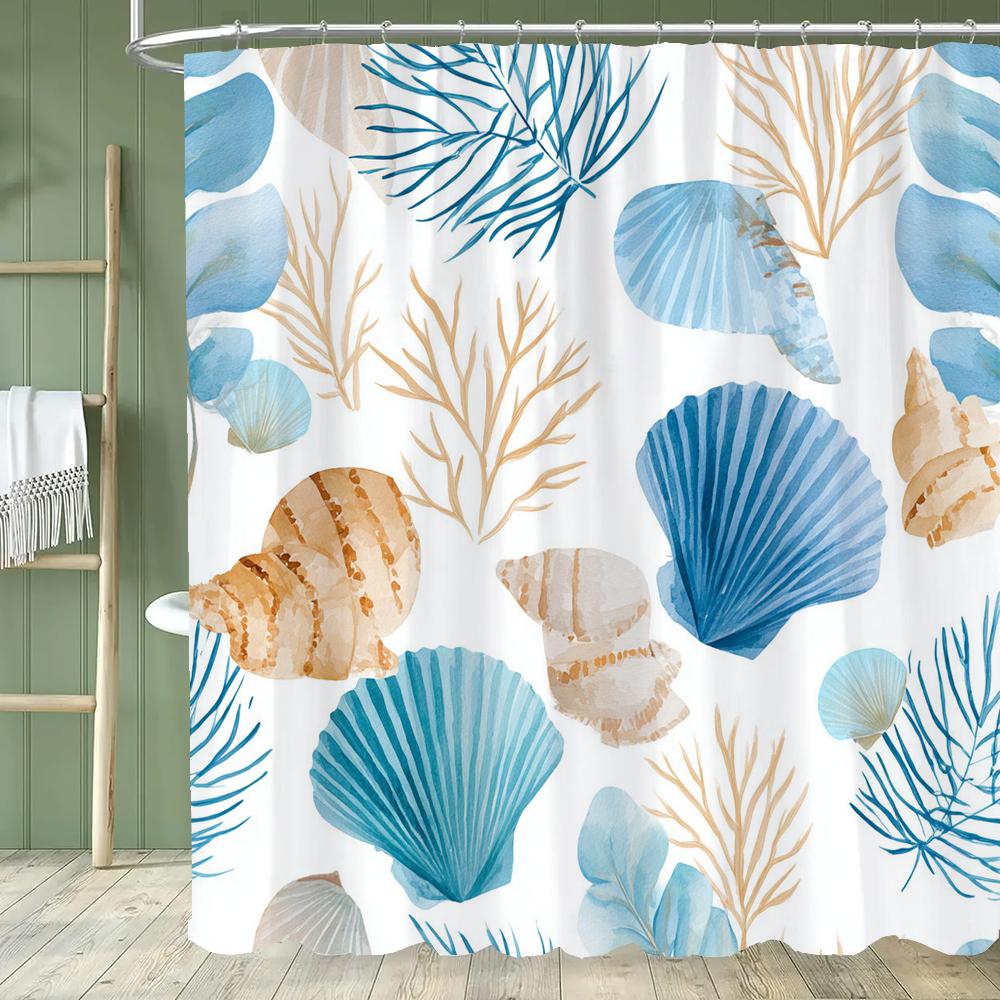 Cute Cartoon Ocean, Starfish, Shells Dolphin Printed Shower Curtain With Hooks, Bathroom Curtain, Bathroom Decor Window Curtain