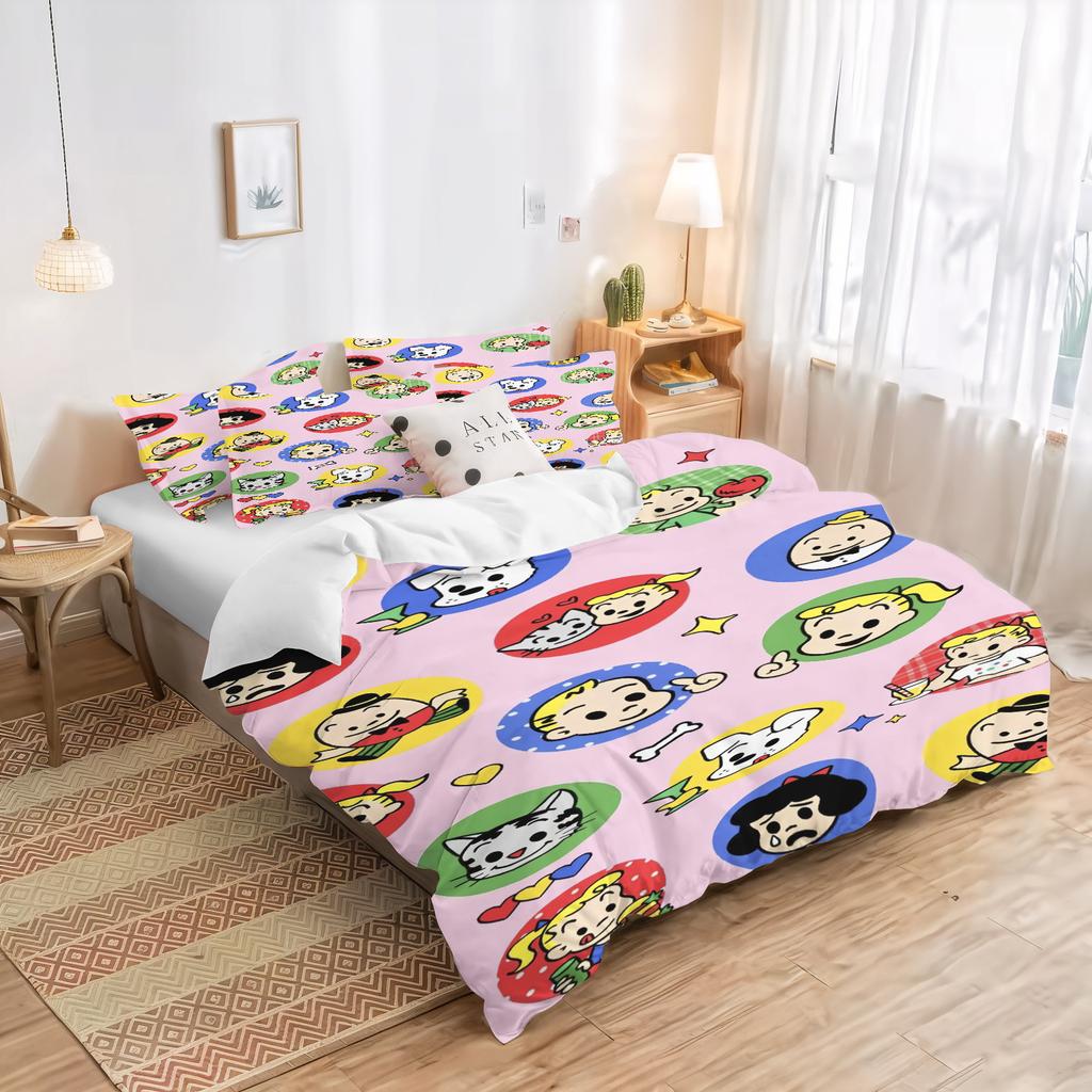 Cartoon Couple Gift Duvet Cover Colorful Childlike Innocence Bedroom 100% Polyester Adult Gift 2/3Pcs Bedding Set