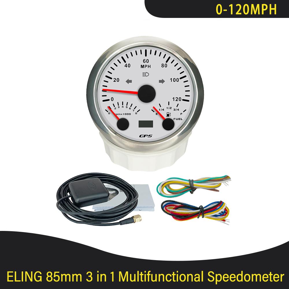 Universal 85mm 3 in 1 Multifunctional 0-120 0-200 KM MPH GPS Speedometer with 8000RPM Tachometer Fuel Level 7 Colors Backlight