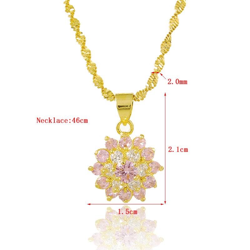 High End 24K Real Gold Color Pendant Necklace Electroplating Inlaid Cubic Zircon Powder Crystalline Gold Color Necklaces Woman Charm Jewelry Souvenir