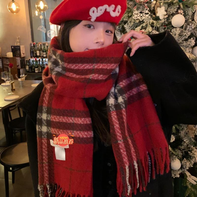 

Wrap up the warmth~ Christmas new red plaid scarf women s autumn and winter versatile warm scarf large version shawl