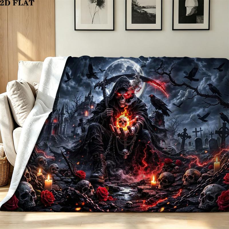 Dark Grim Reaper Print Flannel Blanket High Quality Warm Comfortable Cover for All Seasons Perfect for Gifts Home Decor