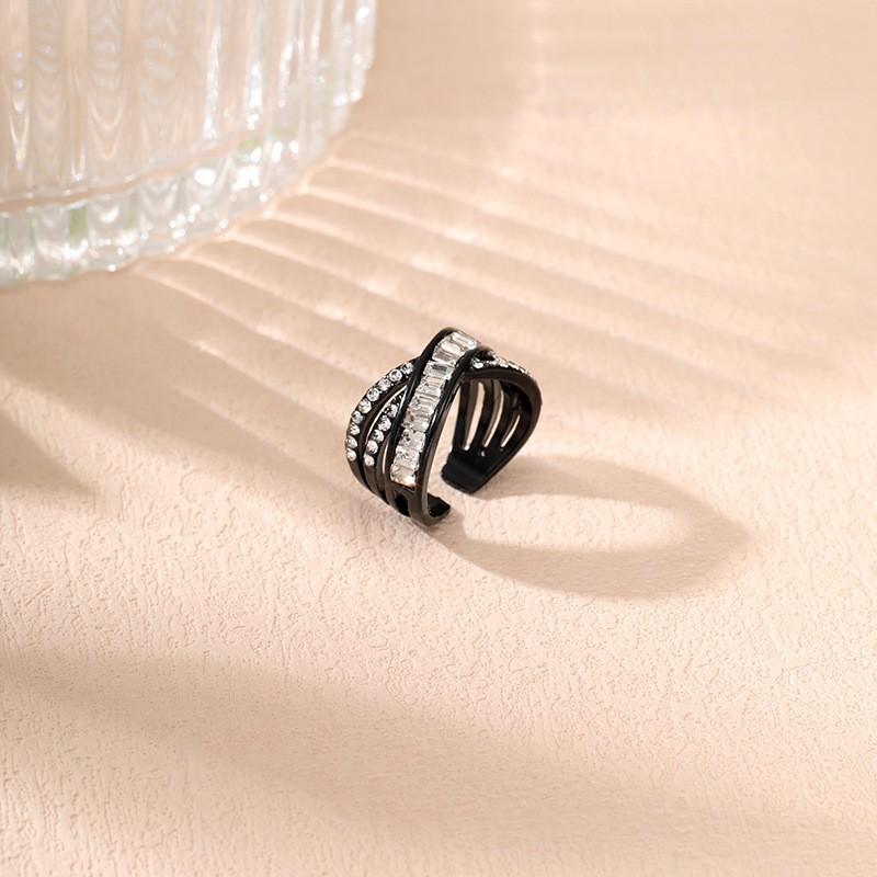 New simple and fashionable diamond-encrusted zircon cross-opening ring, high-end light luxury cold wind ring