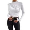 Women's Solid Color Slim-Fit Long-Sleeve Pleated T-Shirt, 2025 European & American Style
