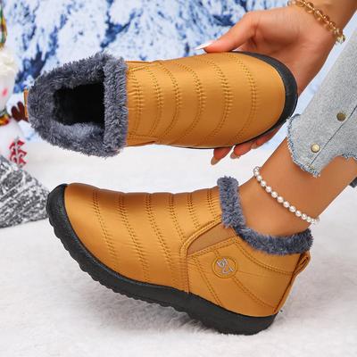 Mode Damenstiefel Winter Wasserdichte Schneestiefel für Damen Kurze Plüsch Stiefeletten Warme Fell Flache Lässige Baumwoll Winterstiefel Damenschuhe