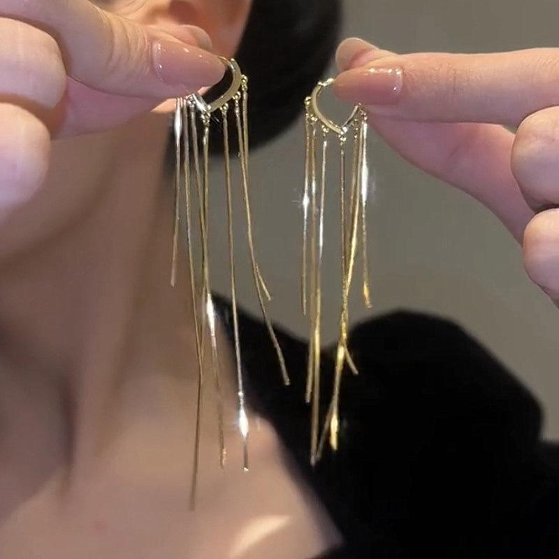 

Niche design exaggerated long fringed ear buckle temperament light luxury high sense face thin earrings fashion earrings