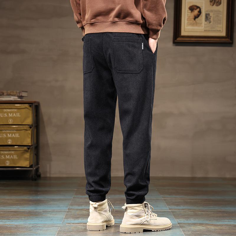 Autumn and Winter Men'S Elastic Drawstring Belt Casual Thickening Warm Pants, Fashionable Plush Lined Casual Pants