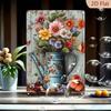 Vintage Metal Wall Poster Flower Watering Can Kitchen Art