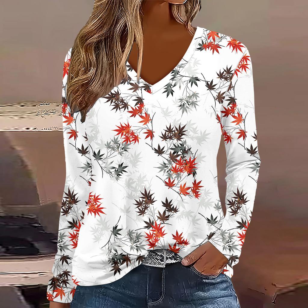 Europäische und amerikanische Mode 2025 Damen Elegantes V-Ausschnitt Langarm T-Shirt