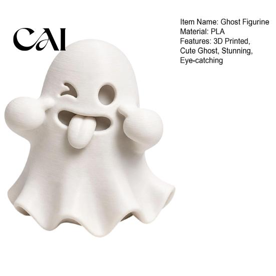 Small Halloween Decorations Ghost Figurine, 3D Printed Cute Face Statue, Spooky Night Atmosphere Tabletop Ornament for Shelf, Desk, Home Party