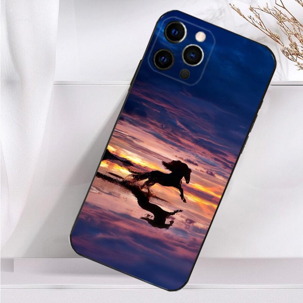 Art G-Galloping Horse Phone Case For iPhone 16,15,14,13,12,11 Plus,Pro Max,XS,X,XR,SE,Mini,8,7 Soft Silicone Black Cover
