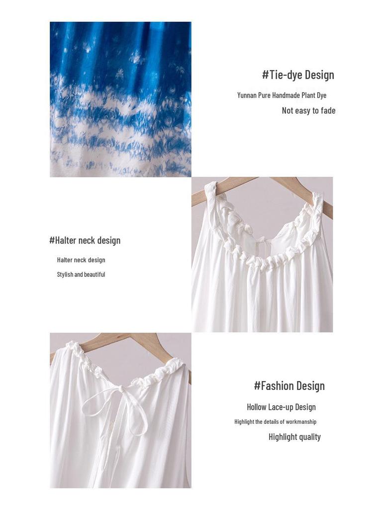 Yunnan Tie-Dye French High-End Summer Lace-Up Dress