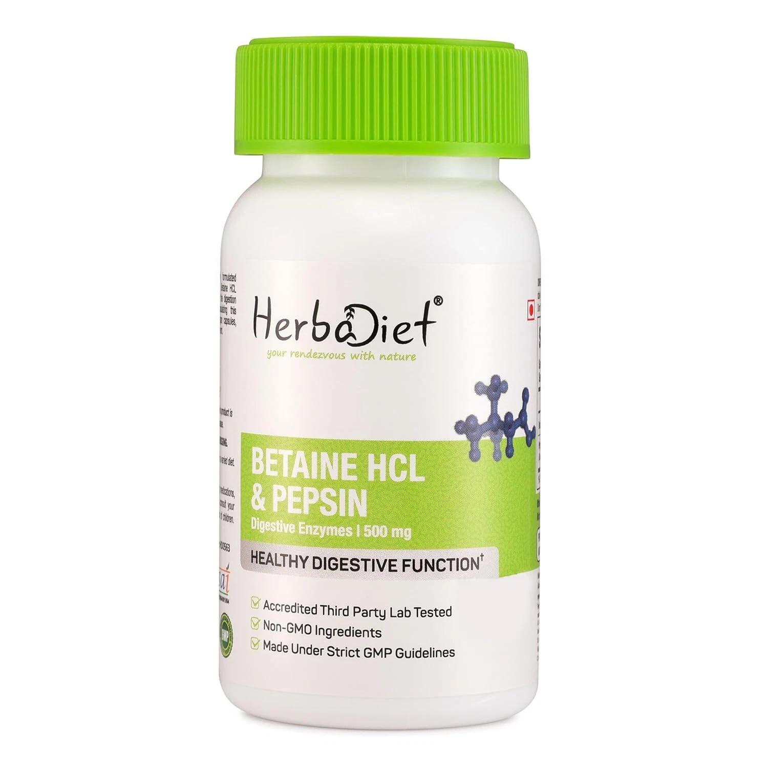 

Herbadiet Betaine Supplements Digestive Enzymes, Bloating Relief (60 Capsules)