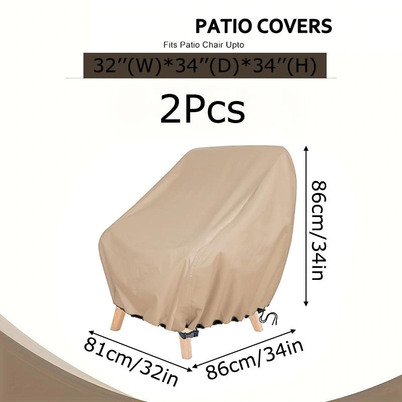 2PCS Outdoor Chair Protective Cover Oxford Cloth Chair Cover Khaki Waterproof Chair Covers 2-Pack Durable Outdoor Seat Protectors