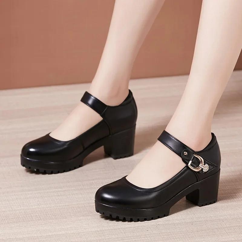 Small Big Size 32-43 Block Heel Platform Shoes 2025 Fall Spring Med Heels Pumps Ladies Wedding Work Shoes for Office