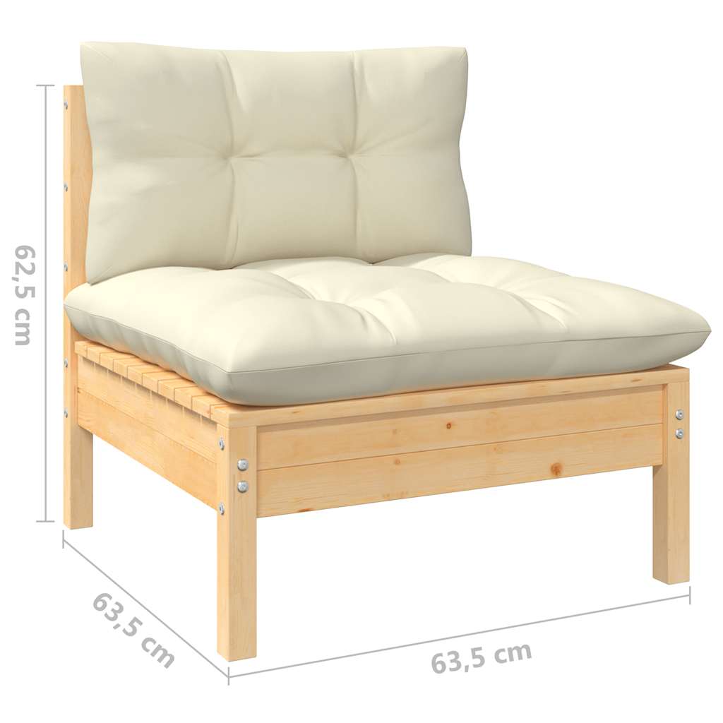 vidaXL 2-Seater Garden Sofa with Cream Cushions Solid Wood Pine