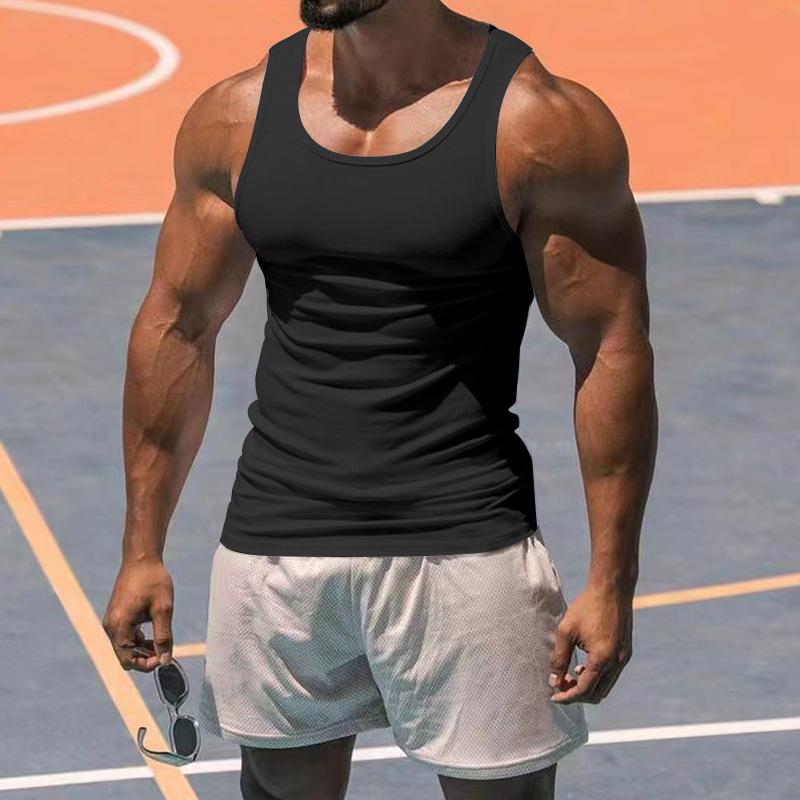 Men Solid Color I Shaped Fitness Training Gym Workout Sports Sleeveless Tank Top