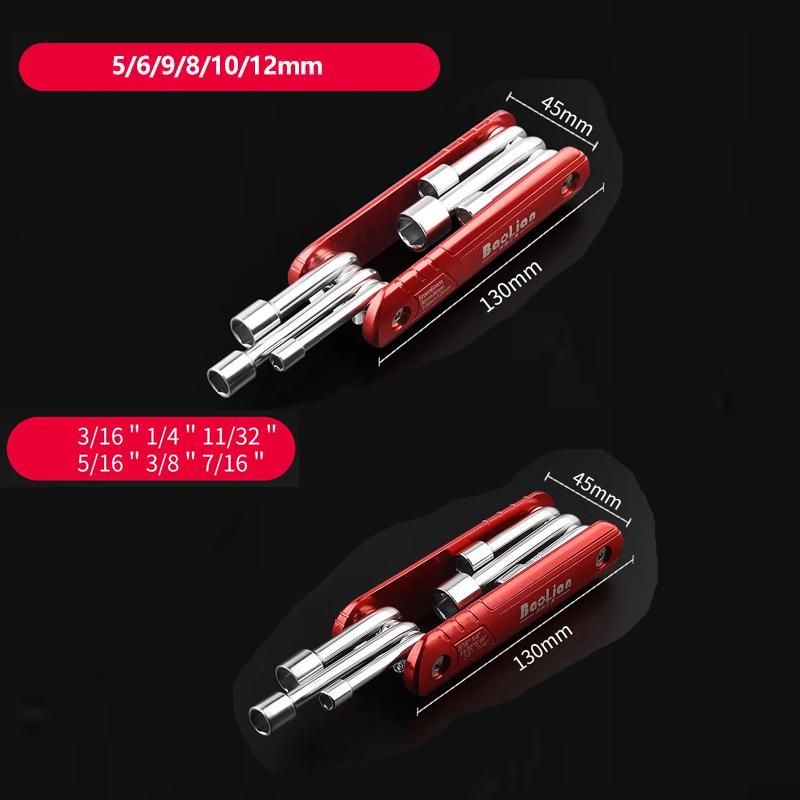 5-12mm Folding Socket Wrench Set Aluminum Alloy Handle Multifunction Household Portable 6 In 1 Hand Tools Combination Metric
