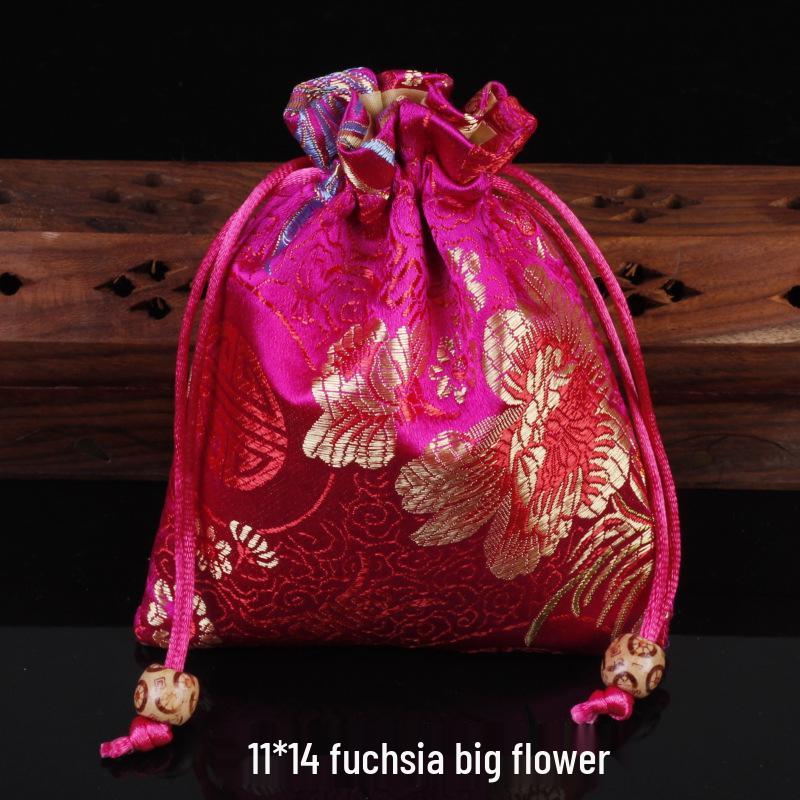 Red Brocade Jewelry Drawstring Gift Bag - 11x14 cm