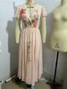 Vestito da Donna con Scollo a V, Manica Corta, Stampa Digitale Posizionata, Gonna Lunga, Elegante, Aderente, Vita Alta