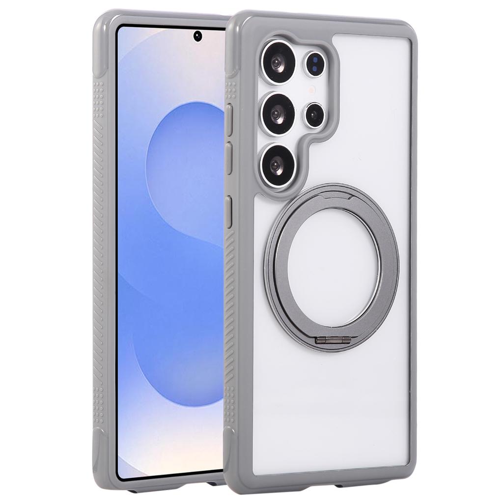 For Samsung Galaxy S25 Ultra Magnetic Case Stress Relief Kickstand TPU+PC Transparent Phone Cover with Wrist Strap