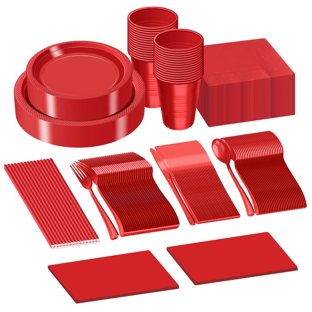 Disposable Plastic Plate Set, Solid Color Party Tableware, Birthday Decoration Plate And Cup Set.